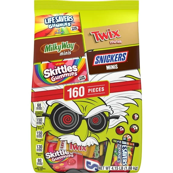 (5 pack) Snickers, Skittles Gummies & More Halloween Candy Variety Pack - 160 Ct Bulk Bag